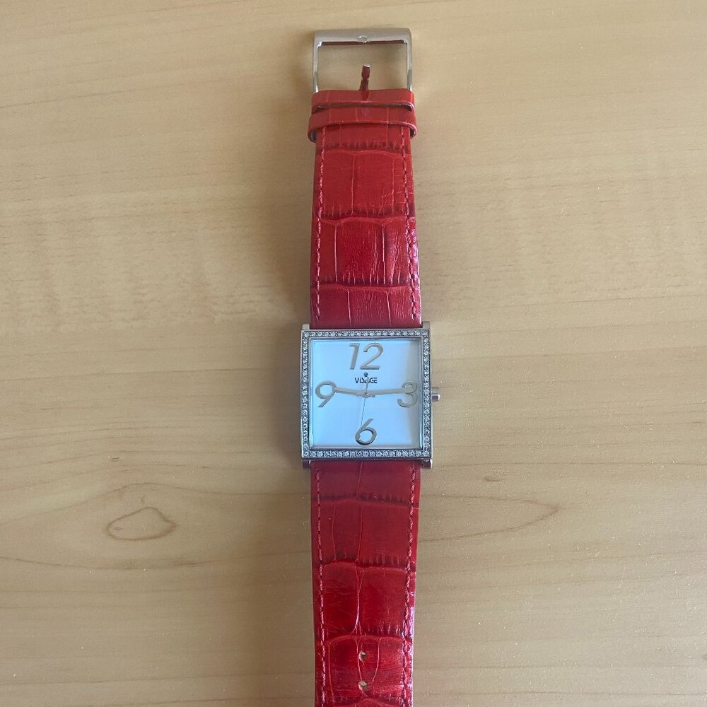 Visage Red Snakeskin Leather Ladies Watch